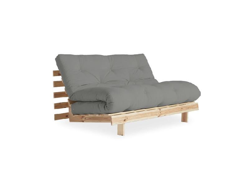 CANAPÉ CONVERTIBLE FUTON ROOTS PIN NATUREL COLORIS GRAY COUCHAGE 140*200 CM._0