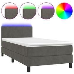 Décoshop26 - Cadre de lit LED avec sommier, tête de lit réglable et matelas 90x190cm en tissu velours gris foncé TDL0208259_0