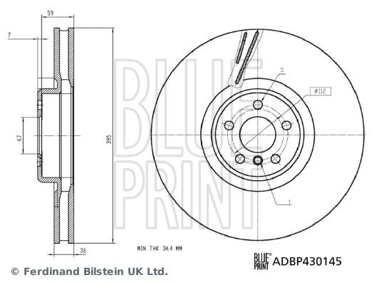 Disque de frein Blue Print ADBP430145 - ventilé de l'intérieur - côté avant_0