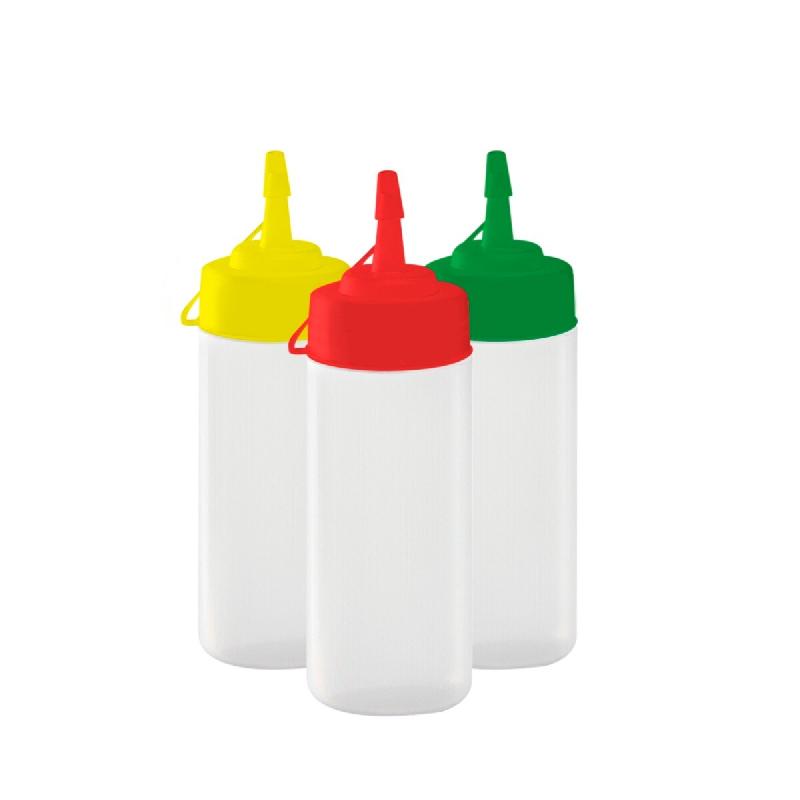 GILAC Biberon à sauce col large (lot de 3) - bouchon couleurs HACCP - 0.25 L et 0.75 L - .25 L - Mutlicolor G022500 - 3573678704114_0