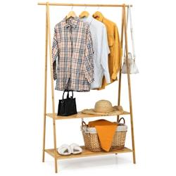 Helloshop26 - Portant à vetement en bambou penderie vetement tringle 101cm 2 étagères porte vetement solide pour chambre naturel 20_0006363 - 30002_0