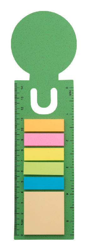 Marque-pages et règle écologique en plastique à base de paille de blé - 25 notes adhésives et 125 marqueurs de page - Couleur vert_0