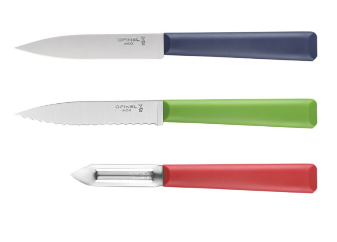 Set de 3 couteaux de cuisine Opinel - couteau d'office, cranté et éplucheur - lames en acier inoxydable_0