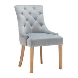 SIT Möbel Chaises en velours, lot de 2|avec dossier capitonné|Revêtement en velours gris clair|Pieds en hévéa naturel|L56xP63xH91cm - multicolore_0