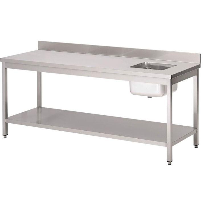 Table inox du chef (L)1800 x (P)700 x (H)880 mm, bac à droite et dosseret_0