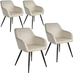 Tectake Ensemble de 4 chaises cuir synthétique aspect velours crème/noir - 404047 - beige plastique 404047_0