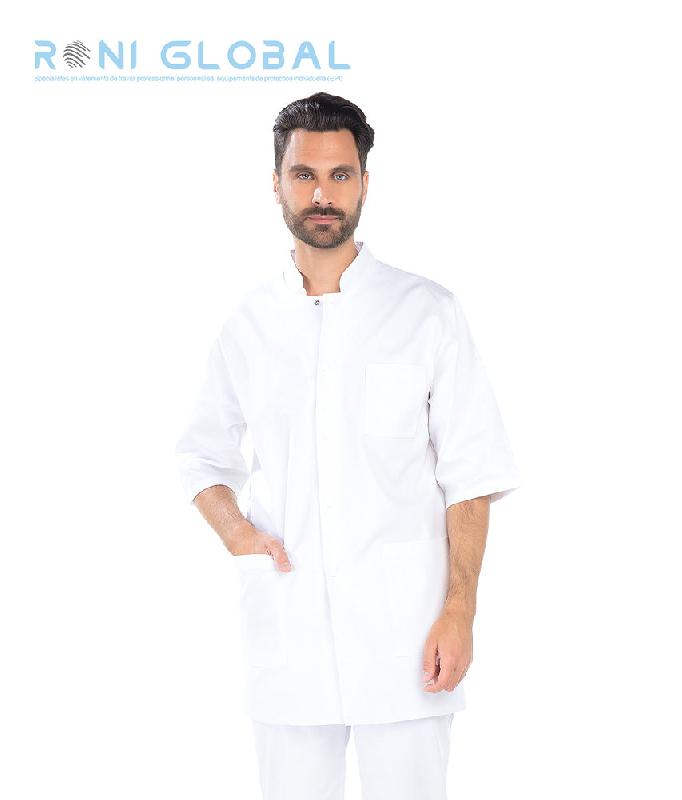 Tunique de travail homme manches 3/4 blanche avec 3 poches - STEPHANE REMI CONFECTION - Ref: R-2869_0