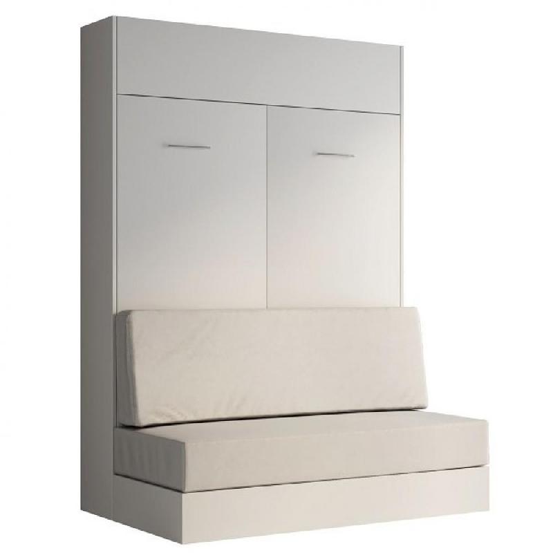 Armoire lit escamotable Dynamo Sofa - Blanc mat - Canapé polyuréthane blanc cassé 140x200 cm - Ouverture assistée_0