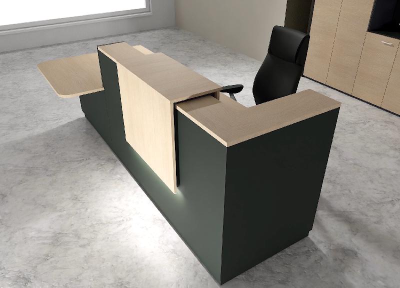 Comptoir d'accueil bi-colore avec PMR Delta et réhausse - Gauche, Noir, Non, 282, Chêne moyen_0