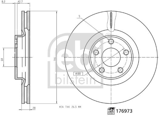 Disque de frein ventilé FEBI BILSTEIN 176973 - côté avant - boîte de 1 disque_0