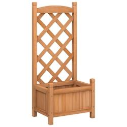 Helloshop26 - Jardinière bac lit surélevé plantes fleurs terrasse jardin avec treillis bois massif de sapin marron 02_0038332 - 3000214196114_0