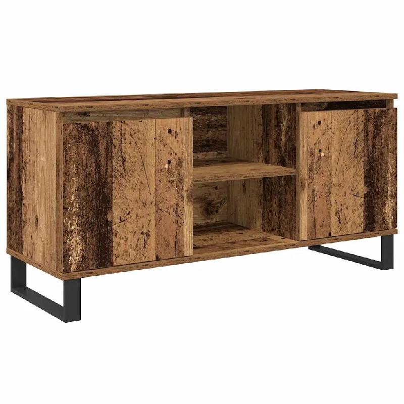 Helloshop26 - Meuble TV rectangulaire moderne avec 2 étagères et 2 portes salon 104 x 35 x 50 cm en bois ancien 02_0052766 - métal 3000237579956_0