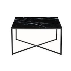 SalesFever Table basse carrée | Plaque de verre revêtue d'une feuille d'aluminium aspect marbre | Cadre en métal | L 80 x P 80 x H 45 cm | noir - n_0