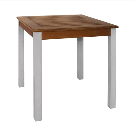 Table carrée en bois et aluminium Bolero - 700mm - Utilisation intérieure/extérieure - Pieds argentés mats_0