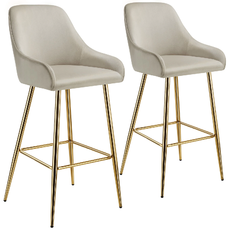 Tectake Tabouret de bar AVANE avec dossier rembourré en aspect velours - Lot de 2 - 405861 - beige polyester 405861_0