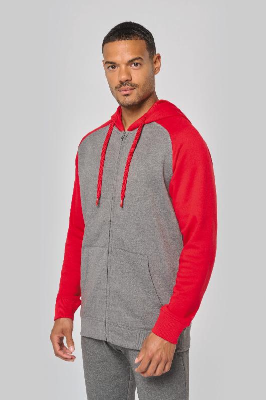 Veste molleton zippée unisexe à capuche bicolore - Réf : PA380 - Molleton gratté 65% polyester / 35% coton - Marque PROACT_0
