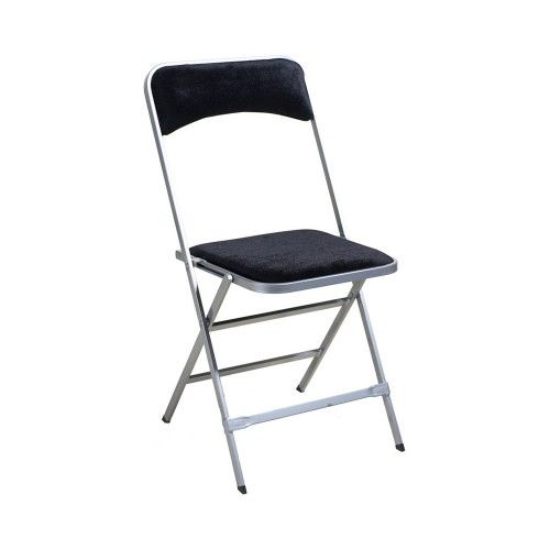 Apolline - Chaise pliante en velours noir Trevira CS M1 - Vif Furniture - Structure acier argentée_0
