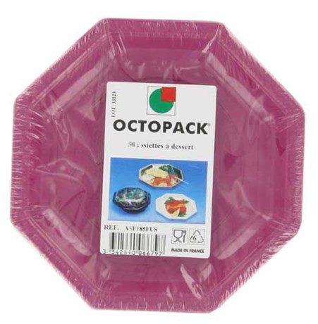 ASSIETTE PLASTIQUE OCTOGONALE FUSHIA 24 CM X50