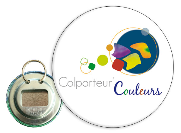 Badge professionnel personnalisé 56mm - décapsuleur et porte-clés - impression quadri à votre image_0