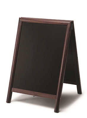 Chevalet ardoise extérieur - Bois brun clair, brun foncé ou noir - Profilé bois arrondi - Utilisation extérieure_0