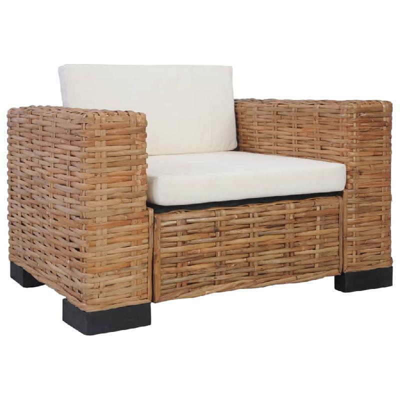 Ensemble de canapés 2 pièces en rotin naturel avec coussins lavables - Fauteuil et canapé 2 places 02_0020235_0