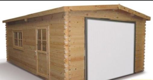 Garage simple en bois Dallas - 19,91 m² - toit double pente - porte basculante blanche - 3,98 x 5,6 m_0