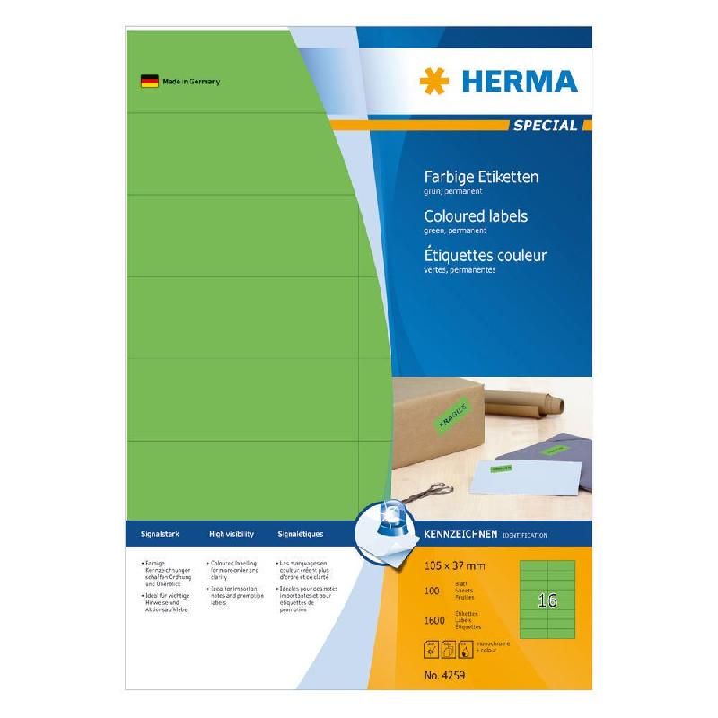 HERMA ETIQUETTES COULEUR - HERMA - COLORIS : VERT -  105 X 37 - BOITE DE 1600 ÉTIQUETTES