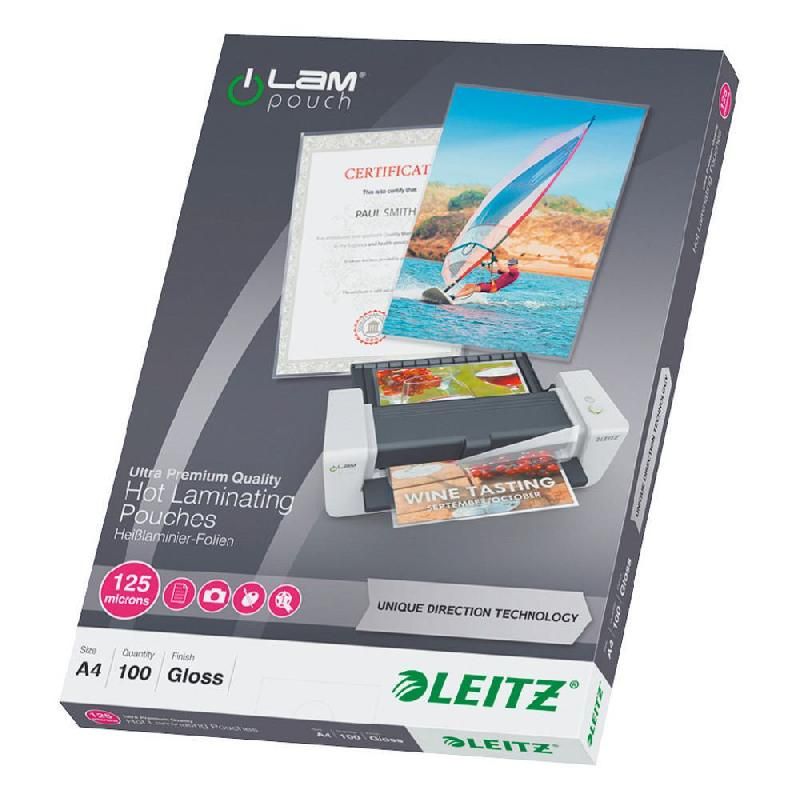 LEITZ POCHETTE DE PLASTIFICATION LEITZ - FORMAT A4 - EPAISSEUR 125 MICRONS - BOÎTE DE 100