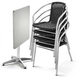 Oviala Business Table carrée en aluminium et 4 chaises noires - noir aluminium 105013_0