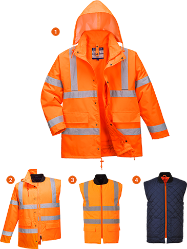 Parka hi-vis 4-en-1 orange S468 - M - bandes réfléchissantes, capuche détachable, 8 poches, certifiée CE_0