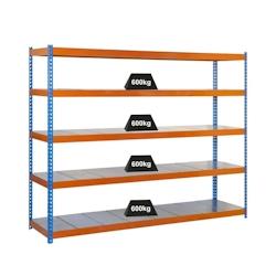 PROREGAL Étagère pour charges lourdes METAL BEAST FIVE | HxLxP 200x180x60cm | Charge du compartiment 600kg | Bleu-orange - gris métal PR_RS18-15_0