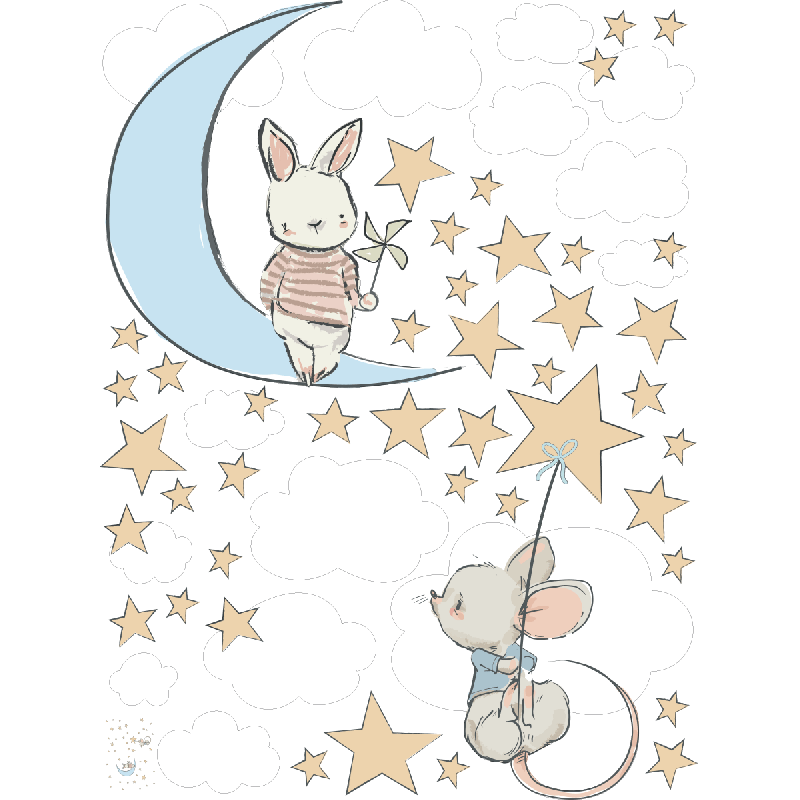 Stickers lapin et souris dans le ciel étoilé