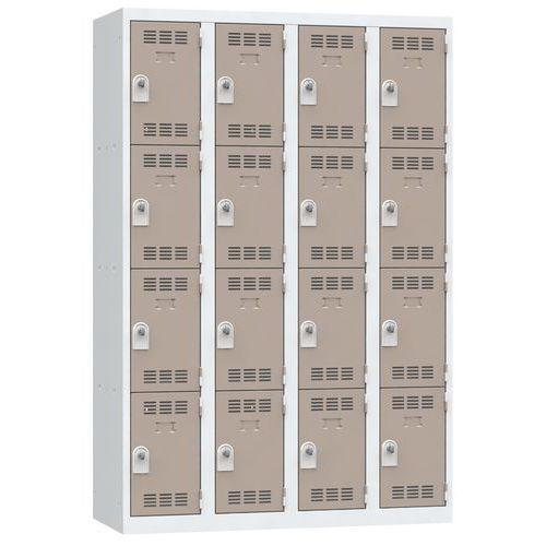 Vestiaire multicases - 4 cases par colonne - serrure 4 - gris clair et marron clair - Dimensions 1200x500x1800 mm_0