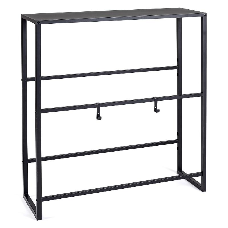 COSTWAY Étagère métallique autoportante à 3 niveaux pour 6 caisses de boissons, avec plateau, 2 crochets et angle réglable - noir métal FM32328NW_0