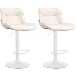Décoshop26 - Lot de 2 tabourets de bar x1 avec coutures décoratives en PVC crème pied en trompette métal blanc 10_0004457 - blanc 3000252114026_0