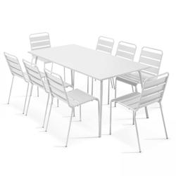 Oviala Business Ensemble table de terrasse et 8 chaises en métal blanc - Oviala - blanc acier 104670_0