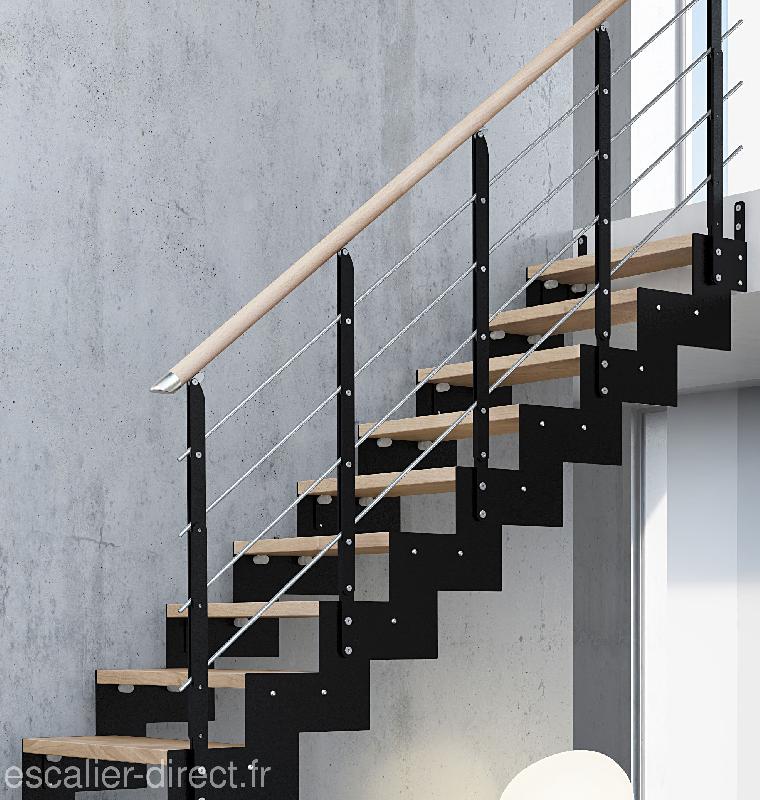 Escaliers droits réglables en hauteur - largeur de 83 cm - bois de hêtre & verni epoxy gris anthracite_0