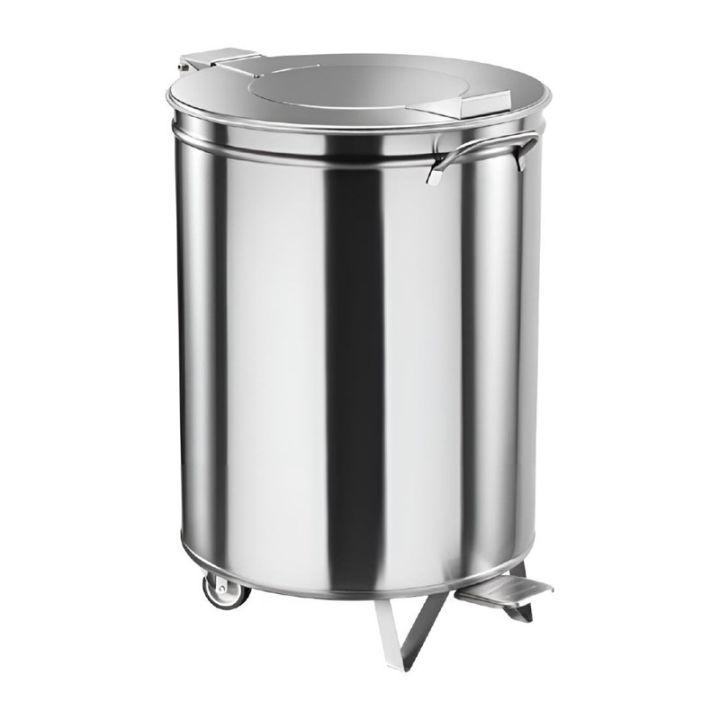 Grande poubelle inox à pédale PRO 50 Litres, sur roulettes_0