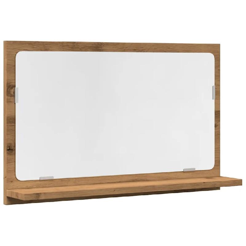 Helloshop26 - Armoire de salle de bain à miroir design épuré 60 x 11 x 37 cm avec étagère murale en bois d'ingénierie chêne 02_0050788 - verre_0