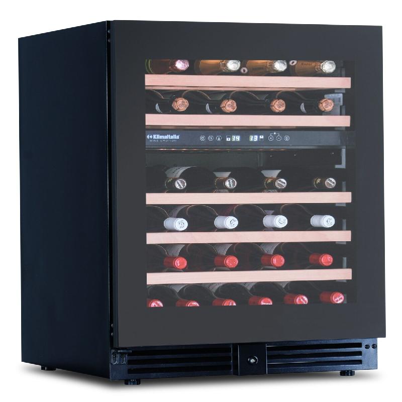 KLIMAITALIA Réfrigérateur à vin ventilé à 2 températures. 46 bouteilles. Porte en verre fumé. Lumière LED. Thermomètre numérique. Des étag�_0