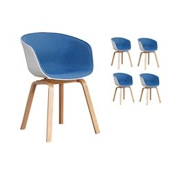 Kosmi Lot de 4 chaises scandinaves très confortables avec coque en résine blanche revêtue d'un tissu moelleux bleu et des pieds bois - blanc 376030_0