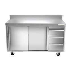 Meuble bas inox 2000x700 mm adossée avec 3 tiroirs à droite sur roulettes PREMIUM - GOLDINOX - gris inox 3701770814978_0