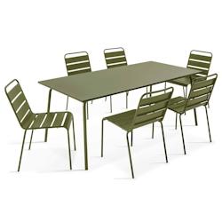 Oviala Business Ensemble table de jardin et 6 chaises en métal Vert Kaki - vert acier 114593_0