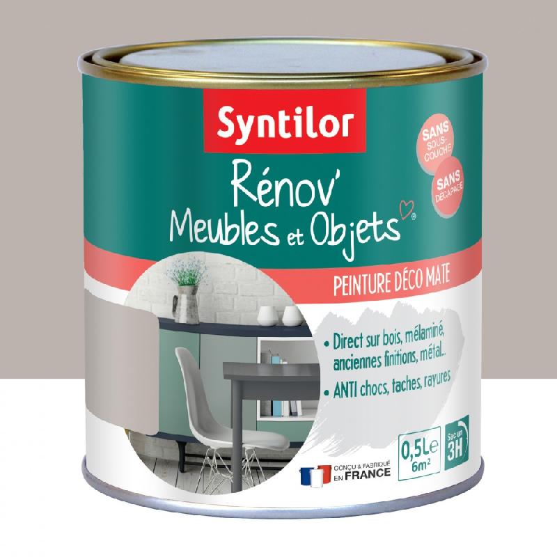 Peinture meuble et boiserie rénov' SYNTILOR - Taupe bohème mat - 0.5 L - Sans sous-couche - Résistante aux chocs, taches et rayures_0