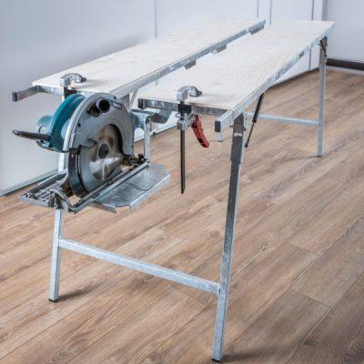 Table de sciage - Structure en acier galvanisé - Plan de travail en bois contreplaqué - 700 x 1780 mm - Charge admissible 200 kg_0