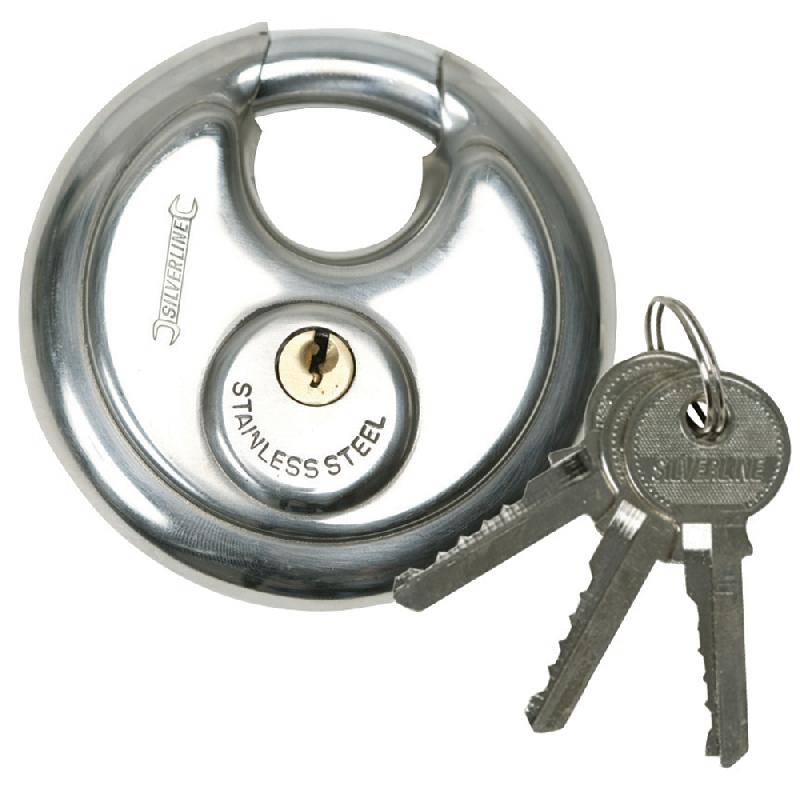 Cadenas circulaire à anses protégées - 70 mm - Silverline 292707 - acier inoxydable et laiton_0