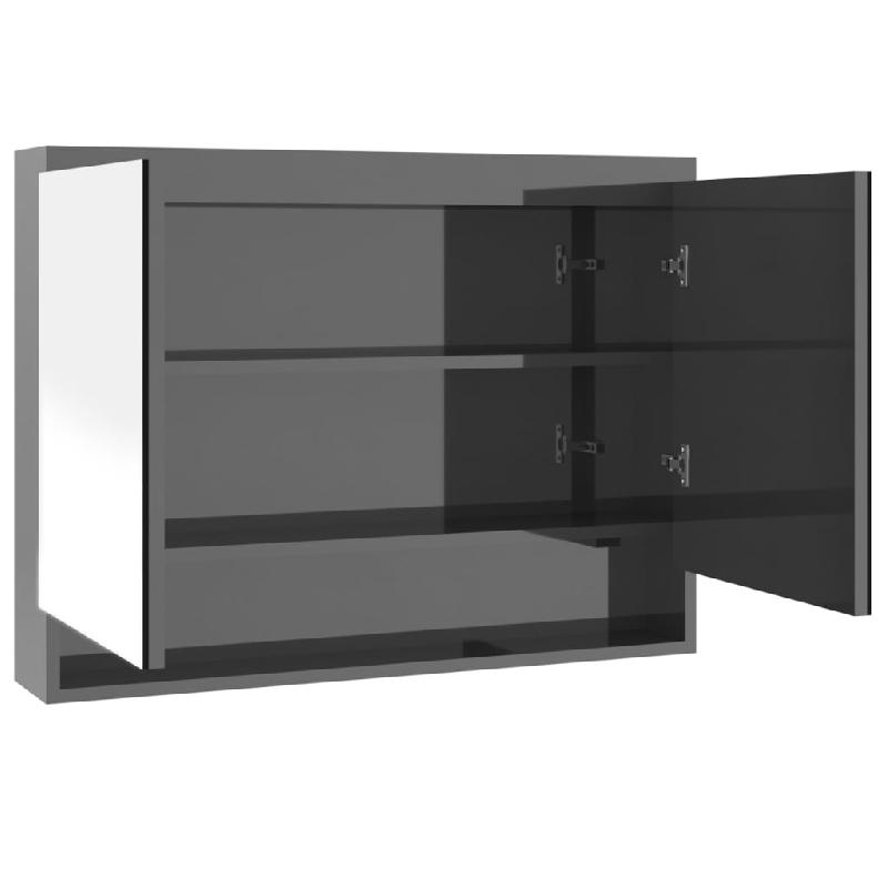 Armoire à miroir de salle de bain - 80 x 15 x 60 cm - MDF gris brillant - Avec interface USB - 02_0006712_0