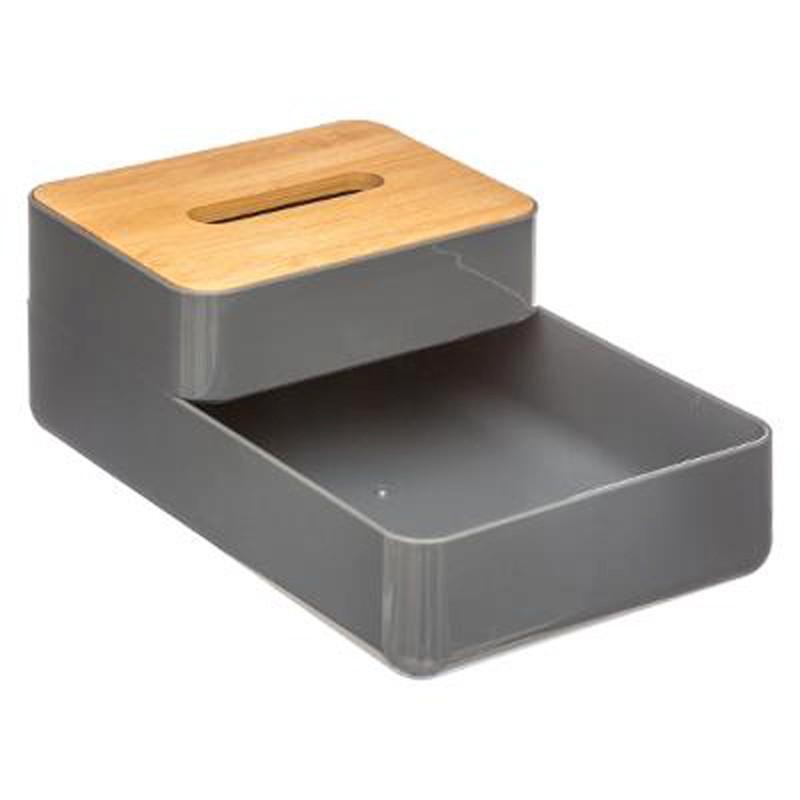 Boîte de rangement 2 plateaux avec couvercle en bambou Naturéo 26 cm - Gris - Paris Prix_0