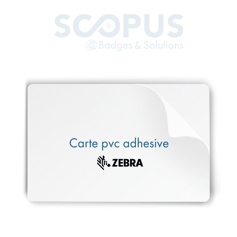 Carte PVC blanche adhésive Zebra Scopus - recto adhésif - 86x54mm - épaisseur 0,25mm - conditionnement de 100_0