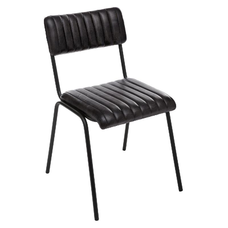 Chaise de repas en cuir rétro - noir - style industriel et empilable_0
